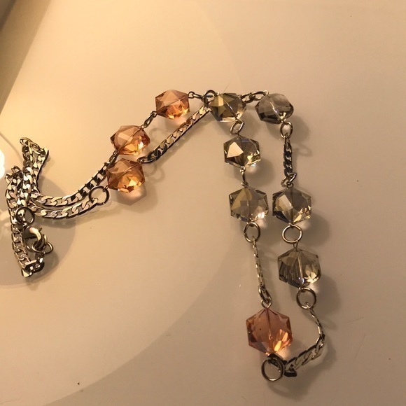 Necklace silver tone 35 total inches length flat chain with aura borealis - Picture 1 of 5